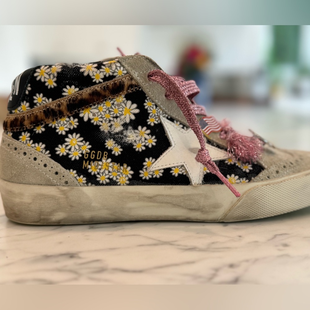 🔥 GOLDEN GOOSE MIDSTAR DREAM MAKER Daisy Leopard Pink RARE! 7 37 Excellent Cond